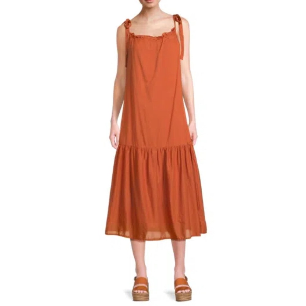 Nation LTD Los Angeles Terracotta Tie Strap Midi Dress Sleeveless Casual size S‎
